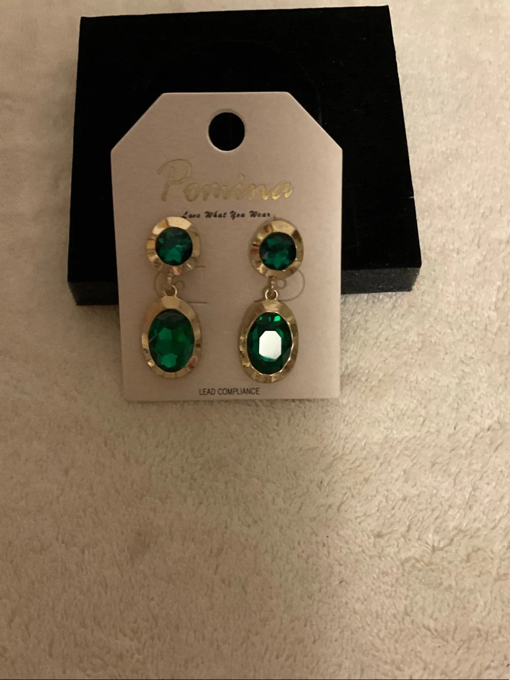 Gold-Tone Drop Earrings with Emerald Green Gemstones
